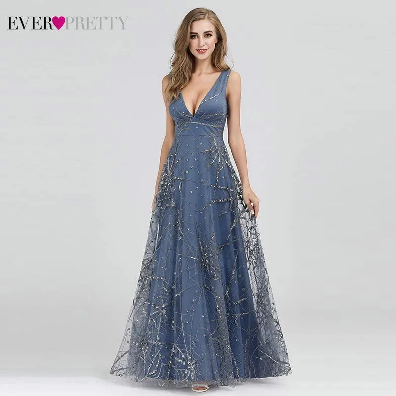 Robe De Soiree вечерние платья Ever Pretty EP07860 сексуальные с v-образным вырезом без рукавов трапециевидные вечерние платья Элегантное Вечернее Платье Abiye - Цвет: EP07860DL-LongStyle