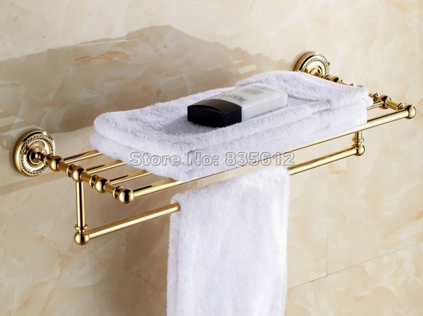 Luxury Gold Color Brass Wall Mounted Bathroom Towel Rack Holders Wba601