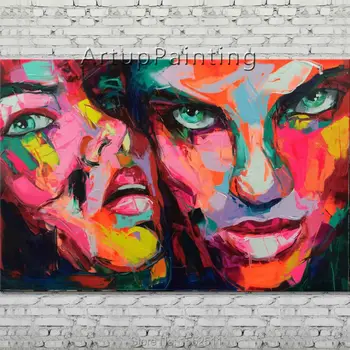 

Palette knife portrait Face Oil painting Character figure canva Hand painted Francoise Nielly wall Art picture 15-50