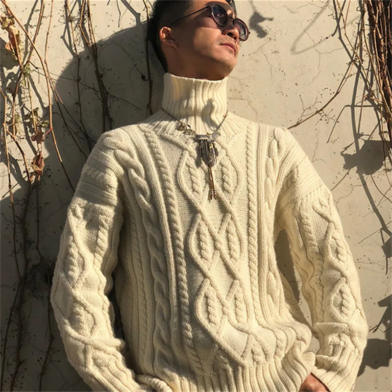 100% ручная работа из чистой шерсти вязаный мужской модный твист полосатый свитер-пуловер грубой вязки на заказ