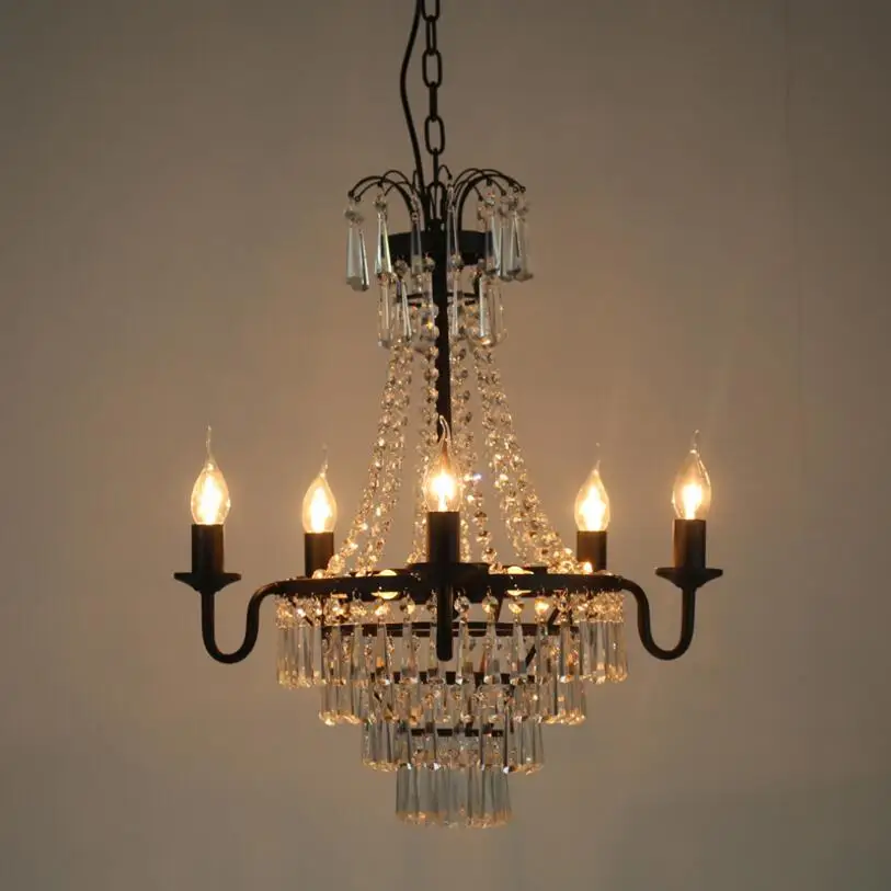 

Led Chandelier Lighting American Style Rural Style K9 Black Iron Art Crystal Chandelier Lustre Cristal Upscale