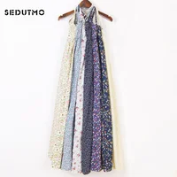 SEDUTMO Summer Tunic Long Dress Women Basic Spaghetti Strap Dresses Beach Print Floral Sexy Sundress Maxi Party Dress ED072
