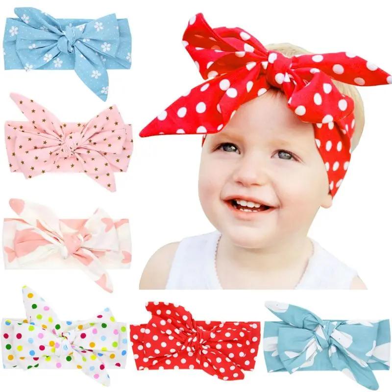 

Baby Headband Bow Baby Cute Rabbit Ears Elastic Cloth Star Printed Bowknot Headband Birthday Party Accessories