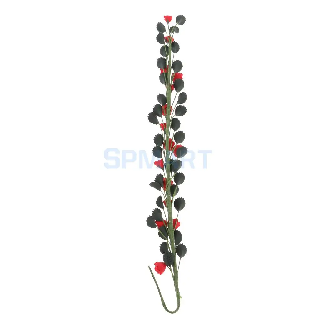 MagiDeal 1/12 Scale Clay Boston Ivy Leaves String Rose Bouquet for Dollhouse Living Room Plant Room Garden Furniture Decor