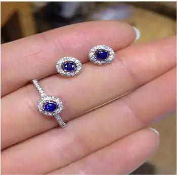 

Free Shipping Natural sapphire jewelry set 2pcs Earring,1pc ring Natural sapphire 925 sterling silver