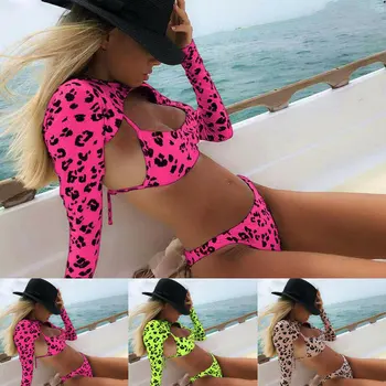 

Fashion Women Leopard Print Bikini Set Push Up Padded Female Leopard Swimsuit Bathing Suit Swimwear Beachwear Two-Piece Suits