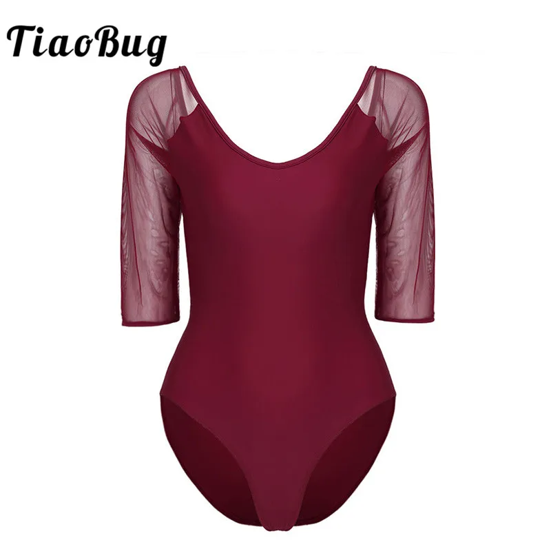 

TiaoBug Women Soft Sheer Mesh Built In Bra Camisole Ballerina Ballet Leotard Adult Gymnastics Leotard Sports Bodysuit Dance Wear