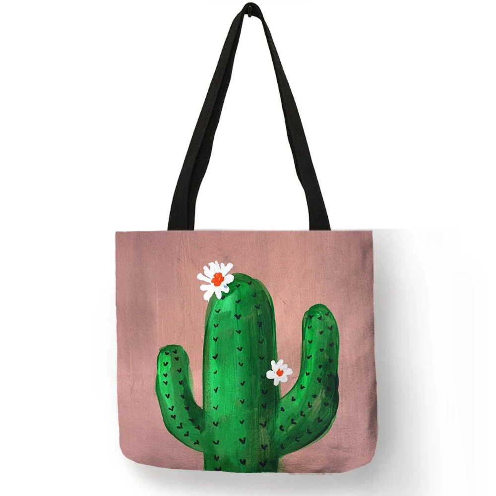 www.bagssaleusa.com : Buy 2018 Fashion Hot Watercolor Plant Linen Bag With Cactus Print Multi Use ...
