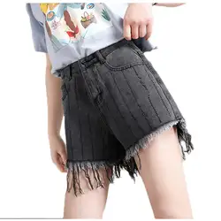 Черные джинсовые шорты женские корейские винтажные широкие с Высокой Талией Модные свободные летние короткие джинсы сексуальные шорты с