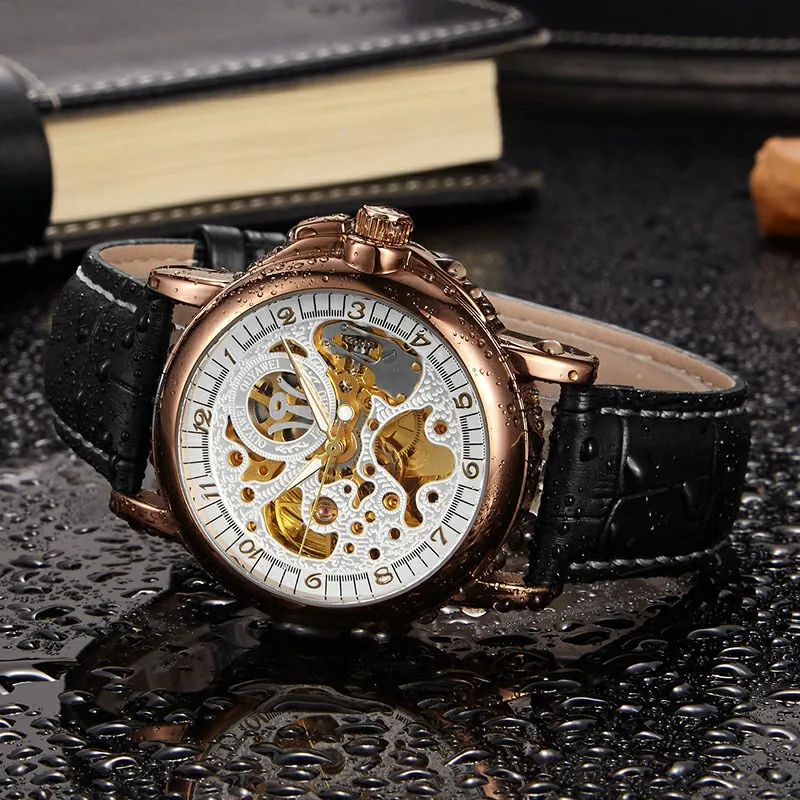

2019 OUYAWI Gold Dial Men Watches Hollowed Creative Design Mechanical clock Luxury tourbillon men automatik sports watch
