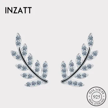 

INZATT Luxury Full Zircon Leaf Stud Earrings For Women Party 925 Sterling Silve Fine Jewelry Two Colors Romantic Accessories