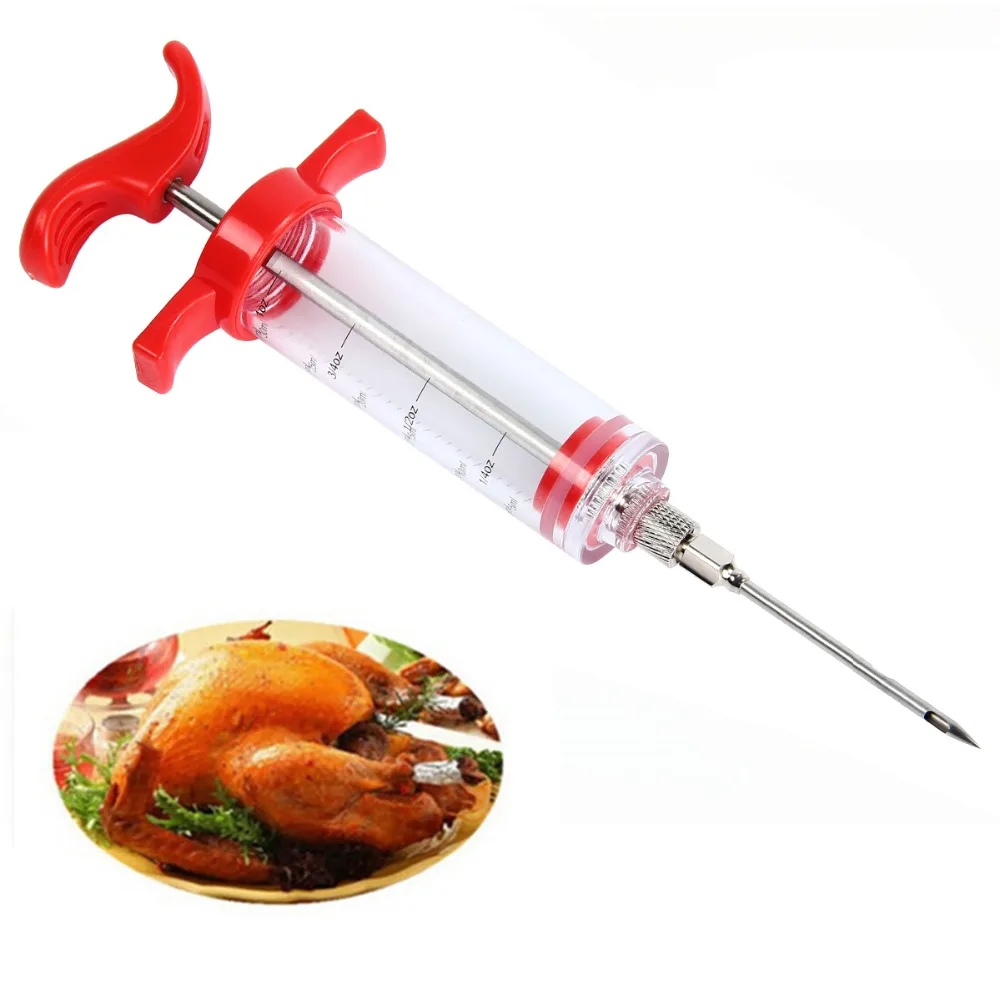 Grill Stainless Steel Meat Injector Syringe Kit With 2 Oz Barrel And 2
