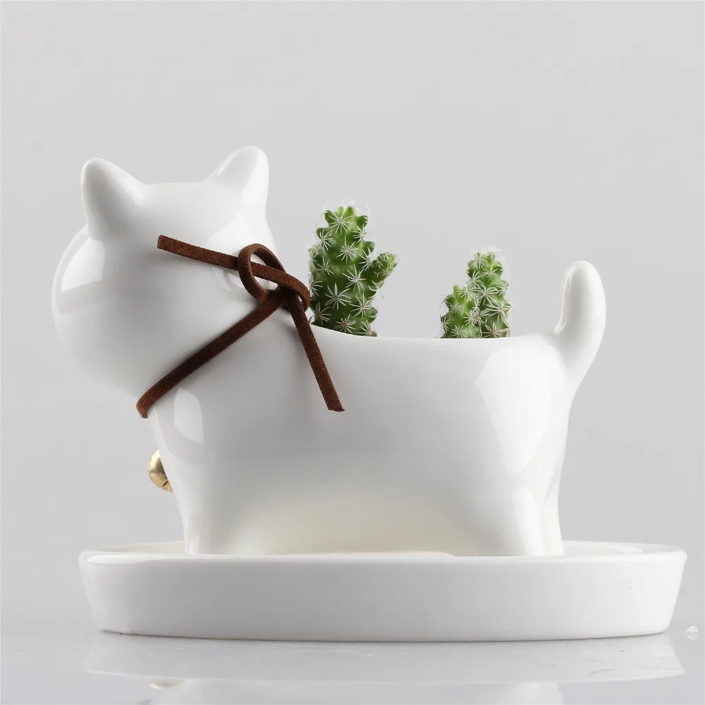 Балкон настольная декоративная белая маленькая собака керамический цветочный горшок для суккулентных растений плантатор Бонсай Зеленый цветочный горшок с олокольчик лоток