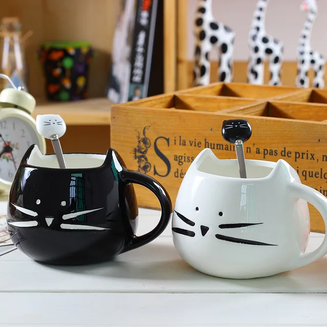 Best Price Ceramic Cute Cat Mugs With Spoon Coffee Tea Milk Animal Cups With Handle 400ml Drinkware Nice Gifts