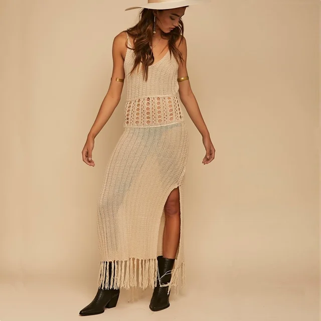 Best Offers NODELAY Sexy Women Knitting Bikini Cover Up With Tassels Beachwear Holiday Beach Cover-Ups Swimsuit Hollow Out Beach Dress Tunic Best Offers NODELAY Sexy Women Knitting Bikini Cover Up With Tassels Beachwear Holiday Beach Cover-Ups Swimsuit Hollow Out Beach Dress Tunic