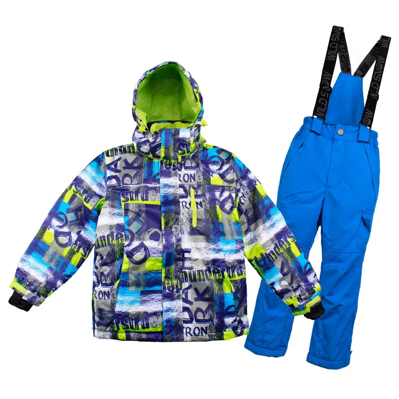 Лыжный спорт куртка + брюки набор детский зимний детский лыжный костюм ветрозащитная Водонепроницаемый утолщение лыжный костюм 2018 269wy