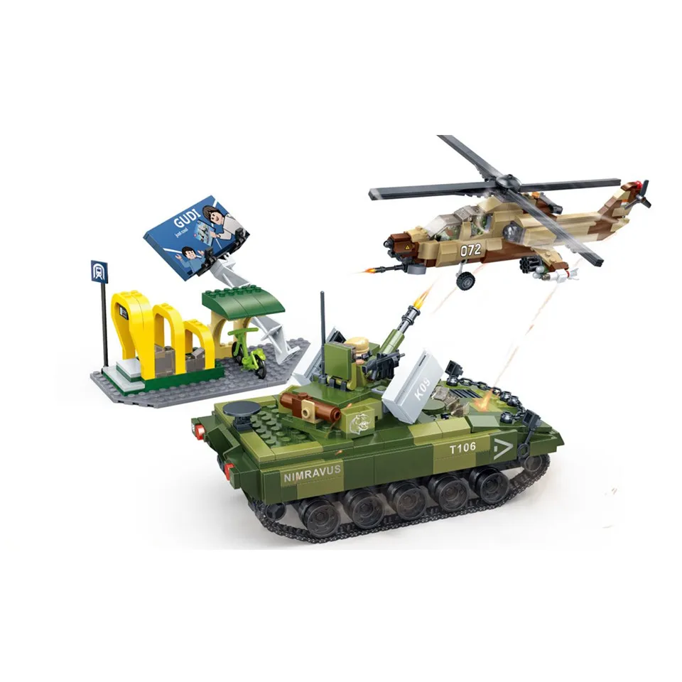 

GUDI8037 Legoingly Helicopter RC Military Tank Ferngesteuert Top Set Toys 725Pcs Assembled Educational Toys For Children