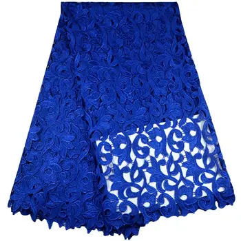

Fashion Blue color african guipure cord lace fabric.high quality water soluble lace for dresses.New arrival french lace fabric