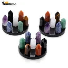 Sunligoo 7 chakra cura natural cristal pontos 6 facetada varinha polido pedras preciosas caídas para reiki energia meditação decoração conjunto