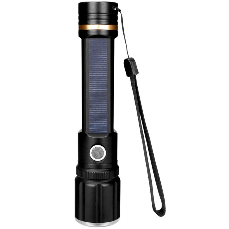 

Multi-Function Usb Rechargeable Solar Led Flashlight Powerful Telescopic Dimming T6 Light Flashlight