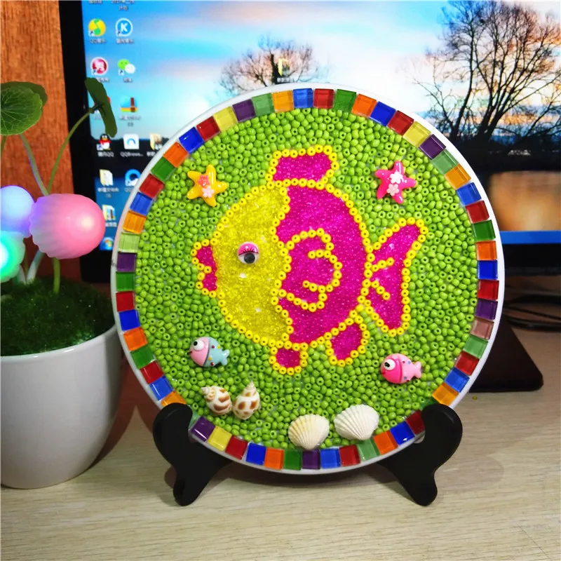 3D тачки раковины диск картина Дети DIY Мозаика Декор с подставкой детский сад