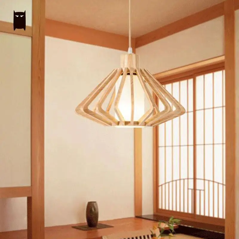Us 136 0 Round Wood Pendant Light Fixture Rustic Korean Japanese Style Tatami Hanging Lamp Avize Luminaria Indoor Home Foyer Dining Room In Pendant