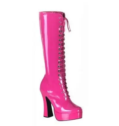 

Platform queen boots Black/silvery/pink platform high heel half boots for ladies Fashion lace-up hoof heel boots Dance shoes