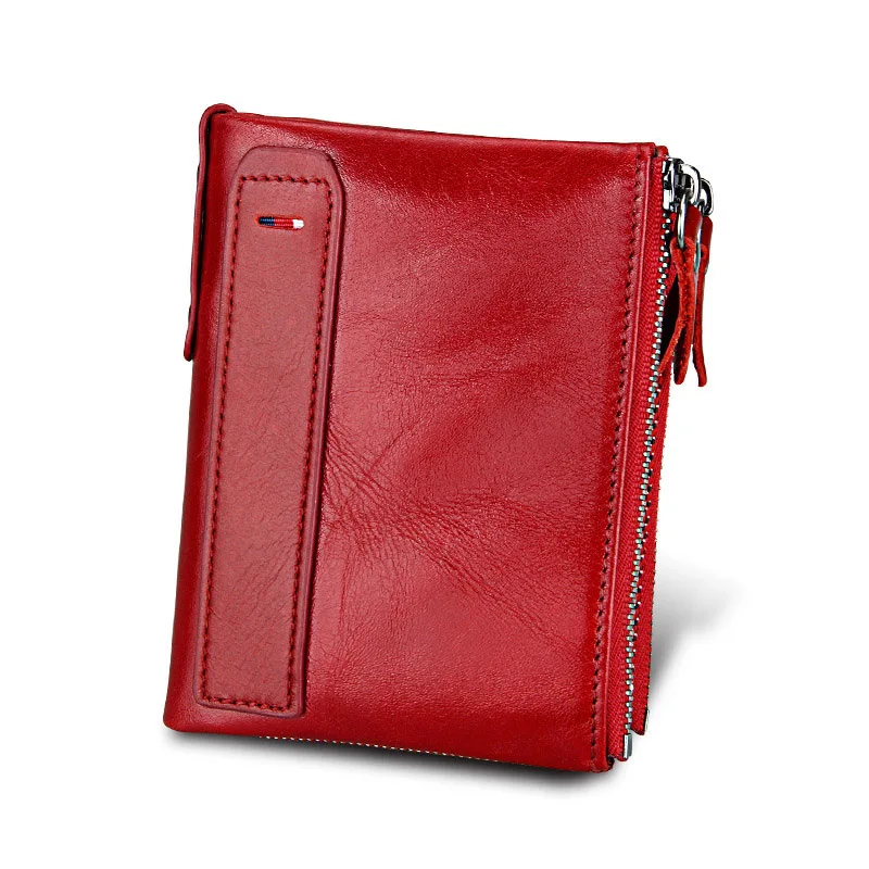 

Short Wallet Women Genuine Leather Wallets RFID Card Holder Red Ladies Wallets and Purses Luxury Brand Real Leather Money Bag