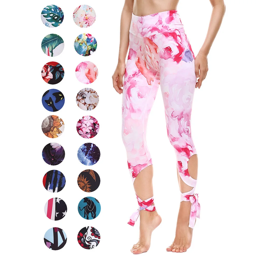 

2018 New C011 Pink Flower Floral Printed Push Up High Waist Stitch Fitness Women Bandage GYM Yoga Pants Femme Sport Leggings