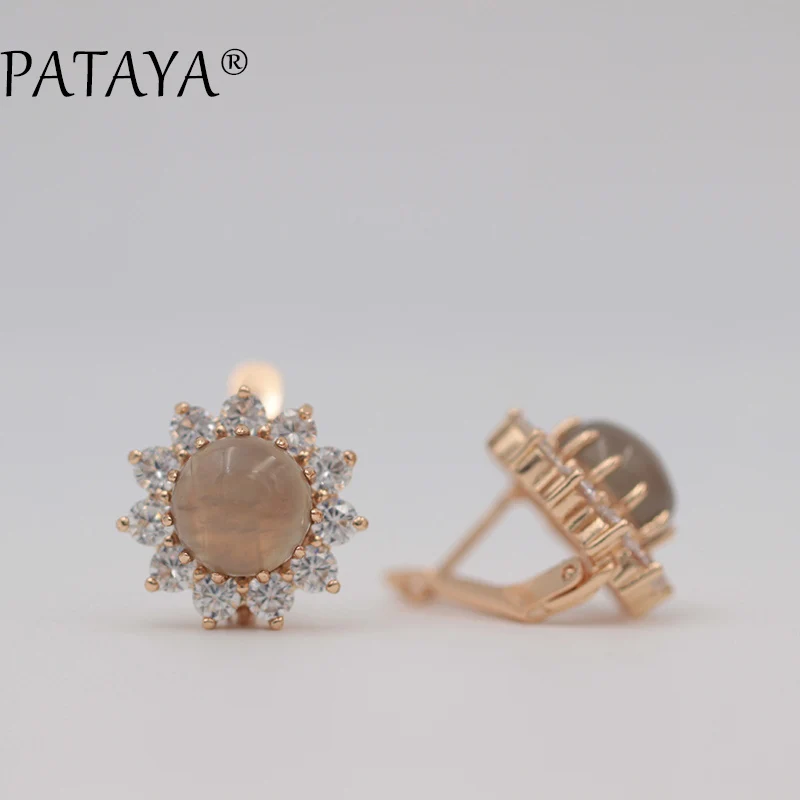 PATAYA, Новое поступление, женские разноцветные индийские свадебные ювелирные изделия, Подсолнух, оникс, натуральный камень, серьги, 585 розовое золото, свисающие серьги