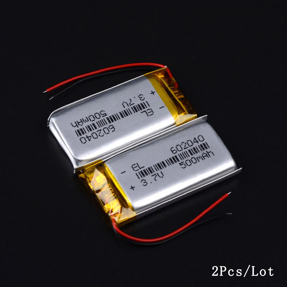 602040 500mAh 3,7 v Li Ion Po литий-полимерные батареи для диктофона гиромиашку Автомобильный видеорегистратор зеркало gps навигация - Цвет: 2PCS