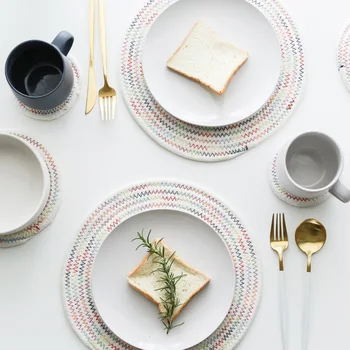 

Linen Weaving Coaster Mats Drink Coffee Tea Cup Mat Pad Dining Soft insulation Placemats Decoration Accessories Japanese Style