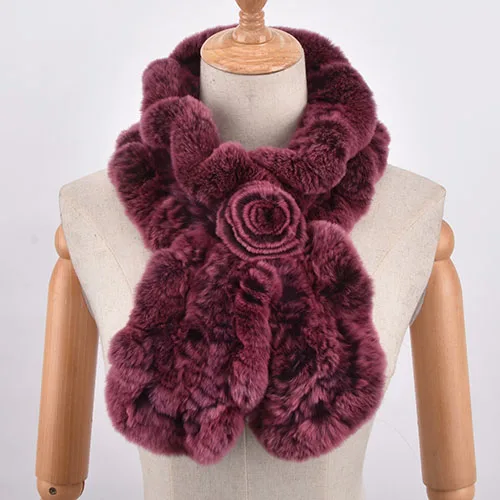 Модный шарф с натуральным кроличьим мехом Рекс, розовый цветочный дизайн, для девочек, натуральный мех, зимний мягкий шарф для женщин, шарф PYCCKNN MEX - Цвет: multicolor  C