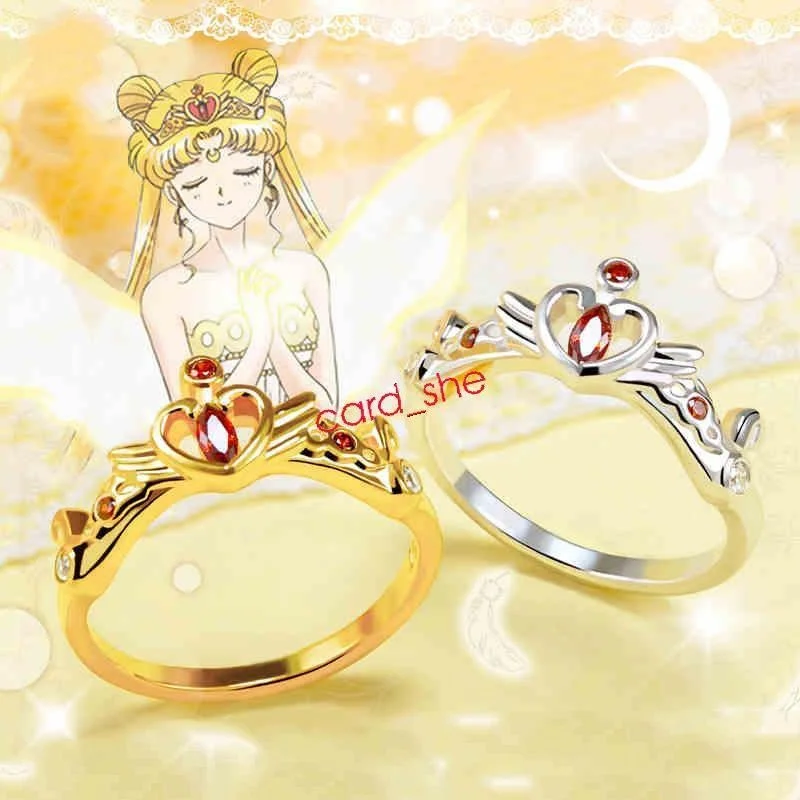 

Sailor Moon Princess Serenity Ring 925 Sterling Miracle Finger Ring Silver S925 Golden Silver New