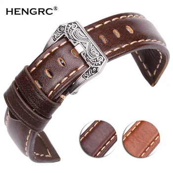 

20mm 22mm 24mm Watchbands Handmade Vintage Men Women Soft Genuine Leather Watch Strap With Silver Stainless Steel Buckles