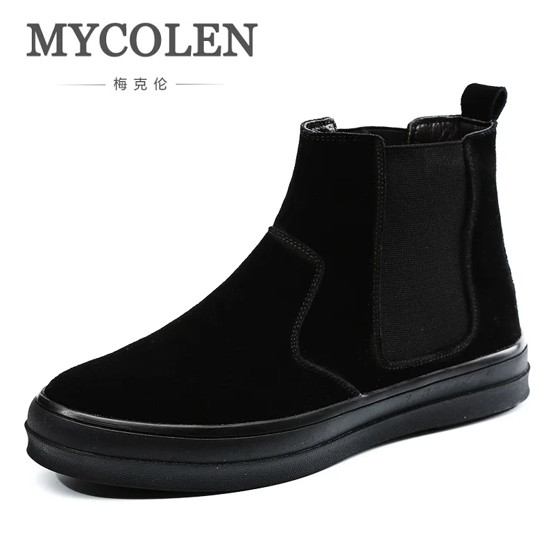 

MYCOLEN New Arrival High Quality Comfortable Fashion Genuine Leather Martin Boots Pointed Toe Slip-On Ankle Boots Men Shoes