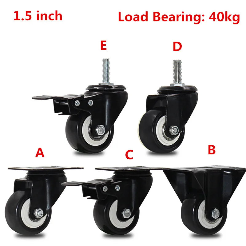 

4 Pcs/ Set of Heavy Duty 41mm Rubber Swivel Castor Wheels Trolley Caster Brake 40KG with brake