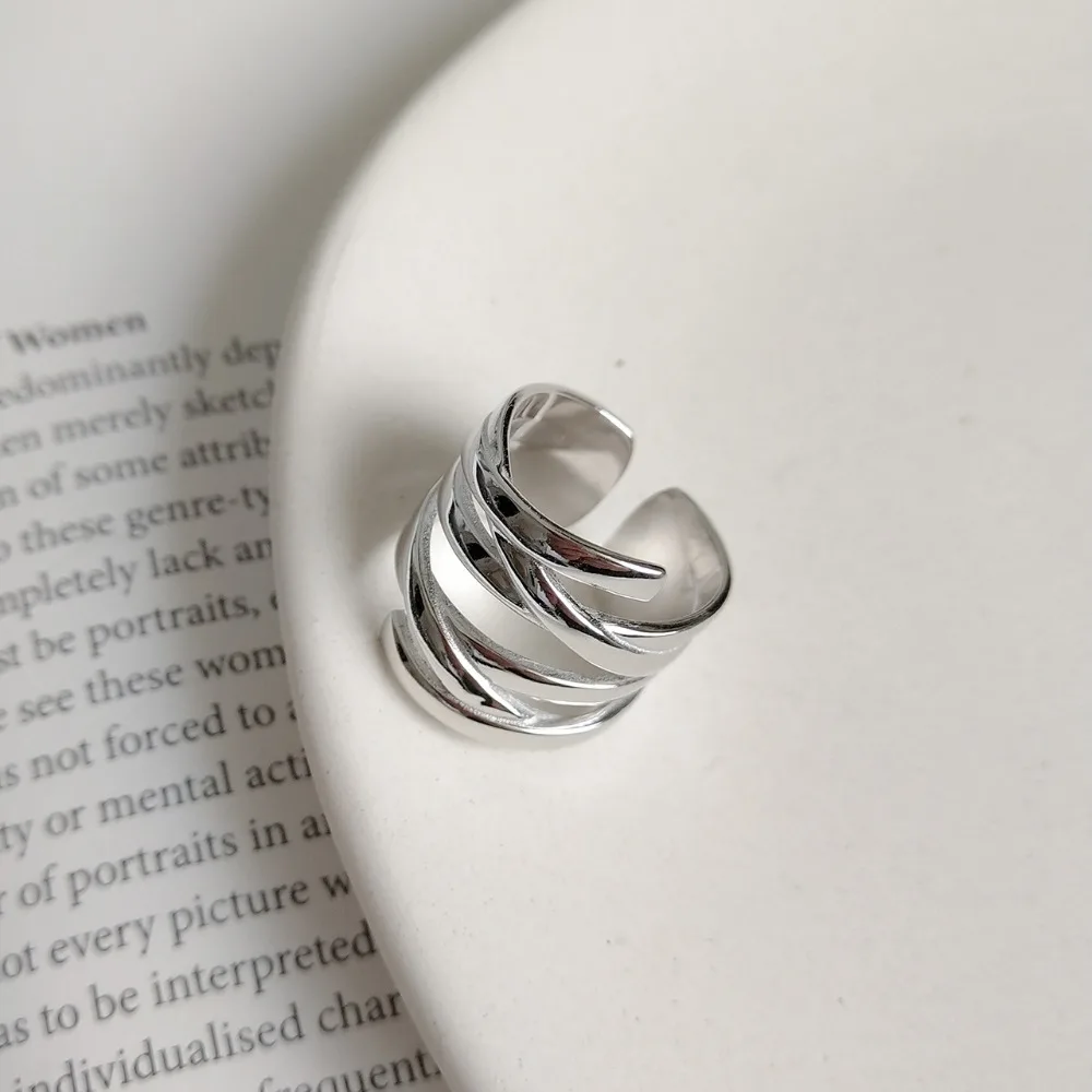 

925 Silver Cross irregular hollow woven pattern face opening adjustable Ring For Women Fashion Jewelry Female Rings 1pc