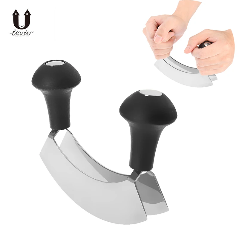 

Uarter 5'' Double-blade Chopper High quality Stainless Steel Herb Chopper Rocking Cheese Knife with PP Handle Cutting