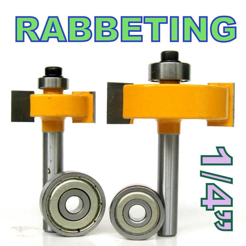 2 pc 1/4 Shank 1/2, 3/8 Rabbeting & Slotting Router Bit w/2pc Bearings Set  woodworking cutter woodworking bits