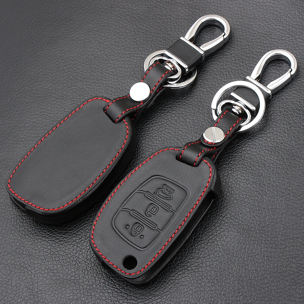 

3 Button Genuine Leath Car Remote Flip Key Fob Shell Cover Case For Hyundai Creta I10 I20 Tucson Elantra Santa Fe 2016 2017 2018