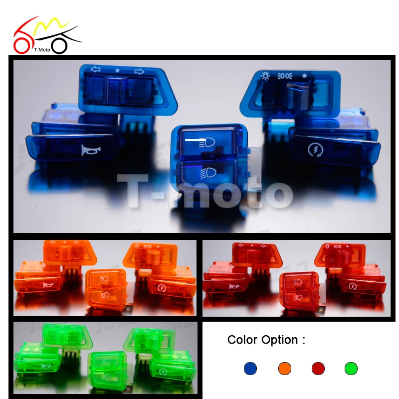 

Orange Blue Red Green GY6 50cc 125cc 150cc Moped Scooter Head Light Horn Dimmer Turn Starter Single Switch Button 5 Piece/Set