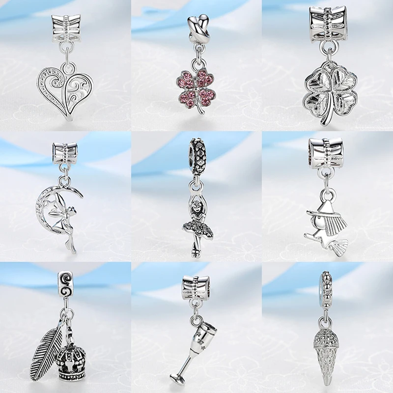 

2018 Silver Beads Angel Dancer Love Clover Crown Pendant Charm Fit Pandora Women Bracelets Bangles Necklace DIY Jewelry Making