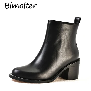 

Bimolter Women Genuine Leather Thick Heels Ankle Boots Soft Cow Leather 6.5cm High Heel Female Comfortable Work Shoes LAEB024