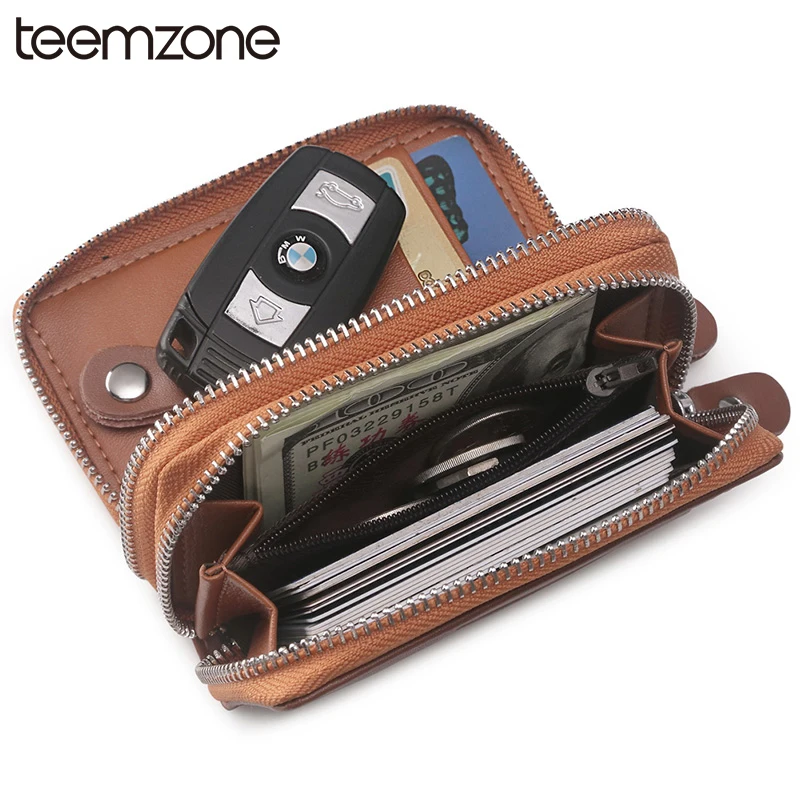 

Fashion Men Women's Genuine Double Zipper Braided Lines Soft Leather Car Key Case Chains Holder 8 Key Rngs Coin Key Wallet Y377