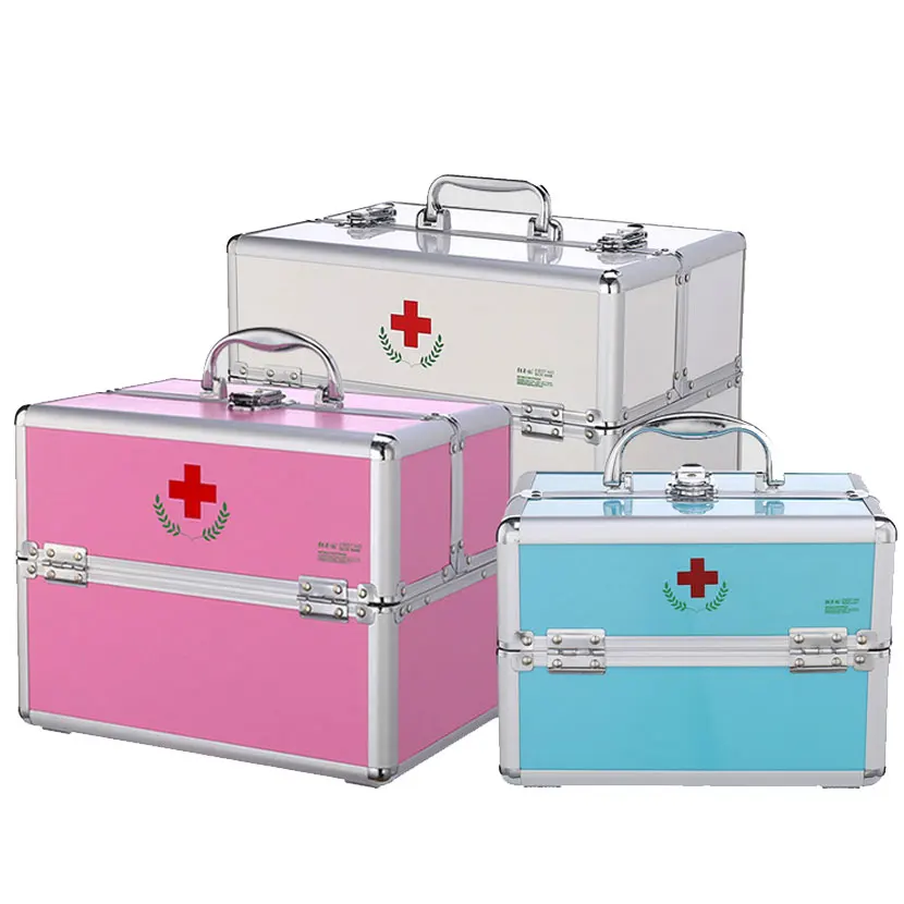 ФОТО Aluminum alloy double open medicine box family with a lock medicine box multi - storey first aid box cosmetics storage box