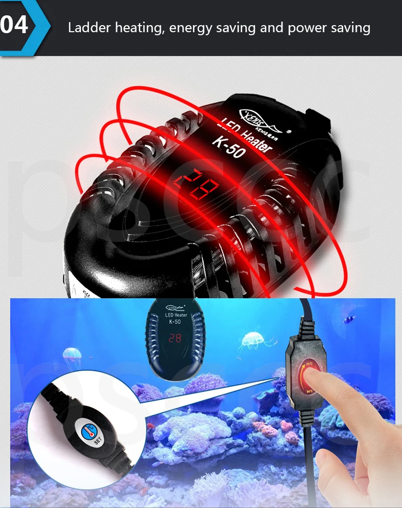 Small fish tank mini heater low water level turtle tank LED digital display heater automatic temperature explosion-proof heating large aquarium ornaments