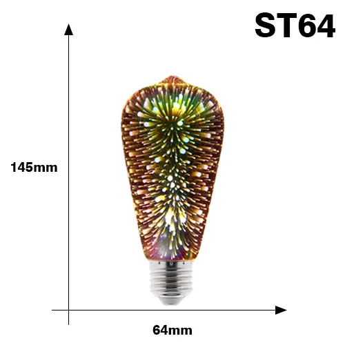 ST64 3D звезда 220V E27 Светодиодная лампа Эдисона лампада ST64 A60 G80 G95 G125 Алмазный в форме сердца Форма праздничный новогодний декор светодиодный потолочный светильник - Испускаемый цвет: ST64