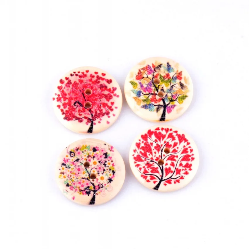 

Free shipping -30PCs Randomly Mixed Lovely Trees 2 Holes Wood Painting Sewing Buttons Scrapbooking 30mm Dia. J2364