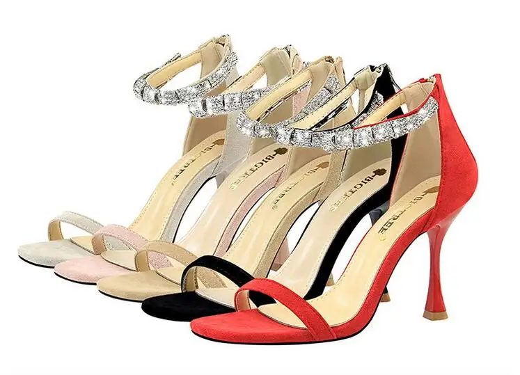 

2018 New Summer European Sexy Sandal Slim Roman Thin High Heels Shoes Sexy Colorful Rivets Sandals Buckle Women's Shoes
